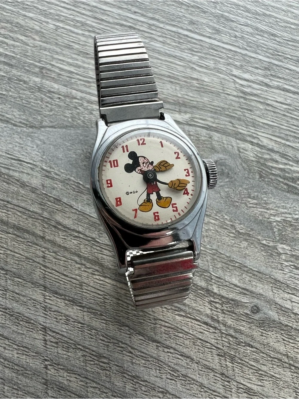 Vintage Mickey Mouse Wristwatch - White Dial, Yellow & Red Accents